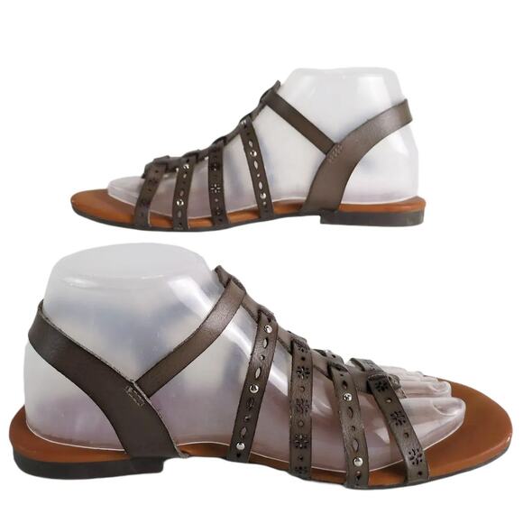 POP Ecstatic Women's 8 Taupe Faux Leather Slingback Strap Flat Sandals - Picture 3 of 10